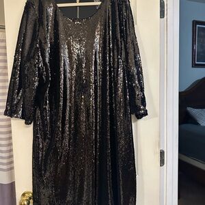 Ashley Stewart Black Sequin Midi Dress